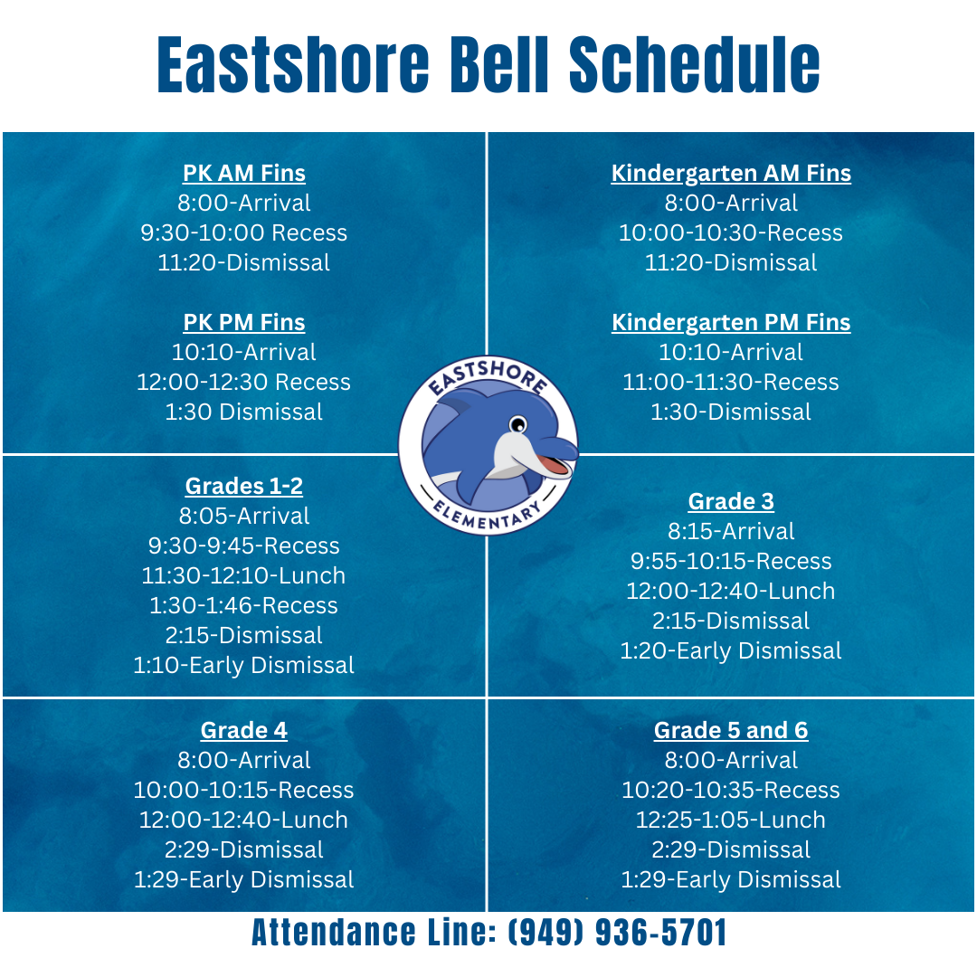 Bell Schedule 20232024 Eastshore Elementary